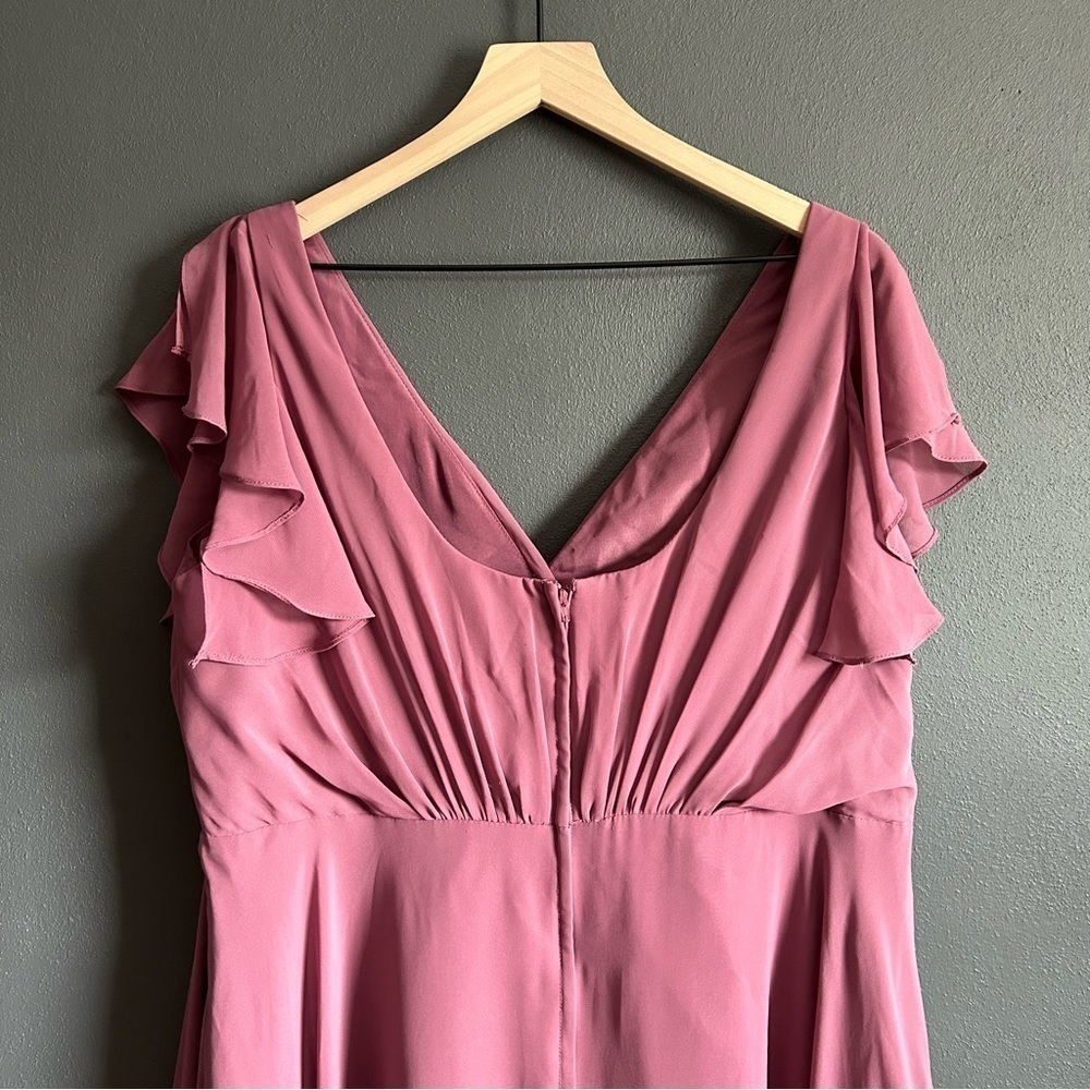 David's Bridal Mauve Flutter Sleeve Bridesmaid Dress - Picture 5 of 12